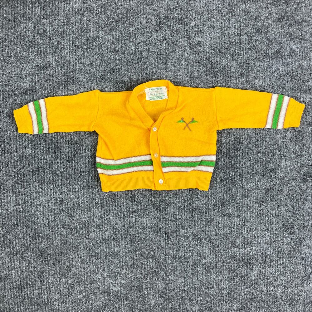 Soft Spun‎ Cardigan Kids Size 12M Yellow Knit Sweater Vintage Button-Up Retro